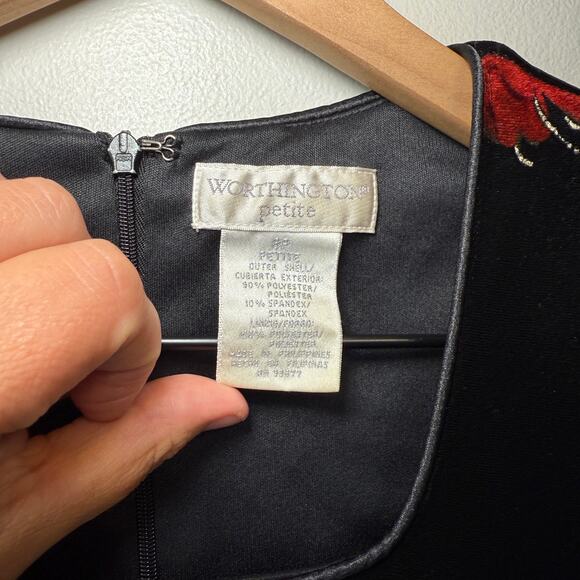 Worthington Petite Women's Vintage Floral Print Velvet Midi Dress Size 8P - Picture 4 of 8